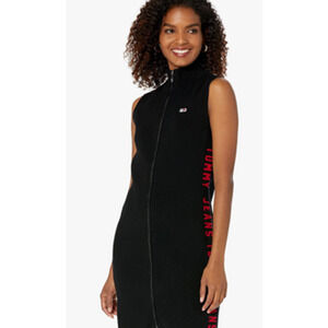 Tommy Jeans Women's Zip-Front Sweater Dress Size Large Black NWT